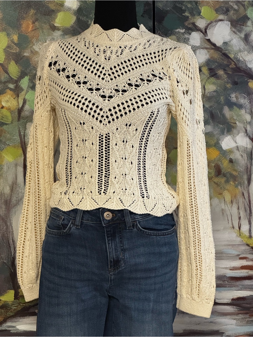 Mango Ivory Crochet Openwork Sweater size XS NWT